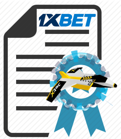 Grey icon of a document background with the '1xbet' logo, featuring an illustration of a jet plane with the 'JetX' game logo in the center surrounded by a circular blue ribbon