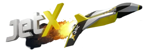 3D logo design of 'JetX' with a dynamic, yellow and black rocket ship. The rocket appears to be propelling forward with an orange and yellow flame effect at the rear.