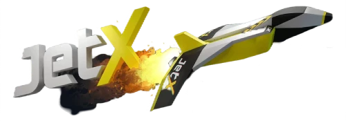 Design do logotipo 3D de 'JetX' com um foguete dinâmico amarelo e preto. O foguete parece estar avançando com um efeito de chama laranja e amarela na parte traseira.