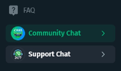 Cbet customer support with next lines: FAQ, Community chat, Support chat.