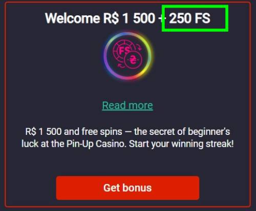 Promotional banner for casino offering a welcome bonus. A call to action says 'Read more' about the offer, and a red 'Get bonus' button