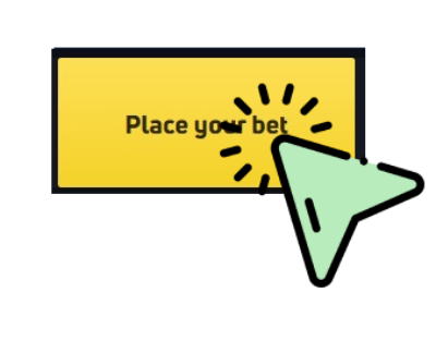 Screenshot of the yellow button Place Bet button with blue arrow.