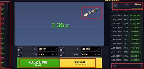 Screenshot from the 'JetX' betting game showing a rocket in the sky, marked with a 3.36x multiplier. 