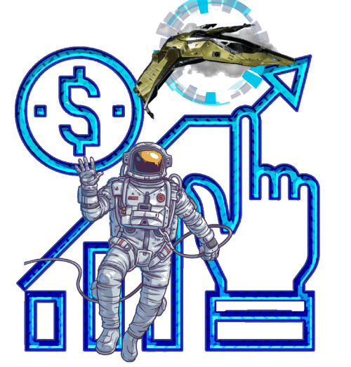 Illustration d'un astronaute avec un signe dollar et une fusée