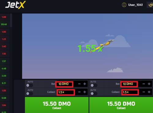 Interface do jogo JetX em um monitor mostrando um multiplicador de 1,55x e opções de coleta de apostas com valores destacados em vermelho.