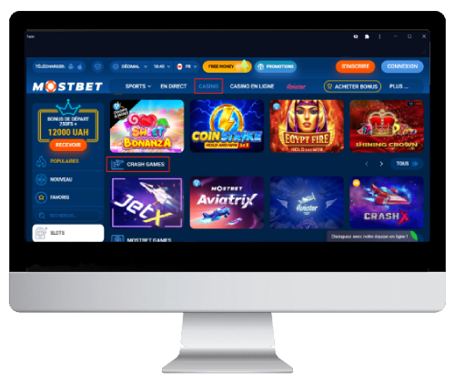 Écran d'ordinateur présentant une variété de jeux de casino en ligne disponibles