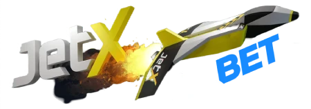 Logo JetX and 1xbet with a graphic of a yellow jet plane