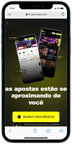 Um smartphone exibindo o site da Parimatch com a seção de aplicativos móveis
