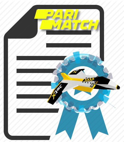 Un arrière-plan d'icône de document avec le logo Parimatch et une fusée JetX stylisée