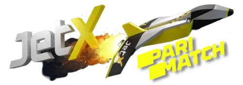 3D logo design featuring 'JetX' in silver and 'PARI MATCH' in yellow, with a dynamic yellow streak and explosion effect behind the text