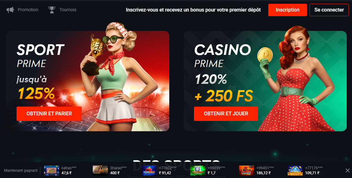 Page d'accueil du casino Pinup